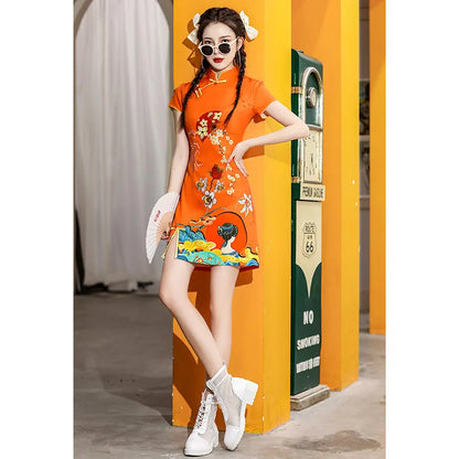 Y2K High Street New Fashion Cheongsams Women Improved Qipao Personality Printed Chinese Dress ципао 치파오 Robe Soirée Femme Luxe