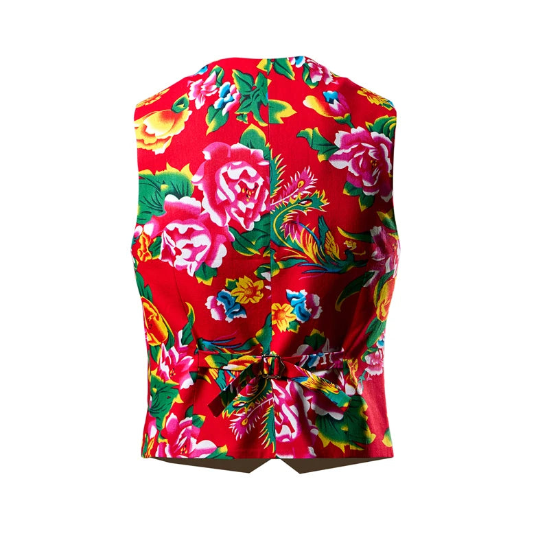 Chinese Style Large Flower Men's Vest - Trendy Printed Slim Fit Vest, Suitable for Both Festive Performances and Daily Wear