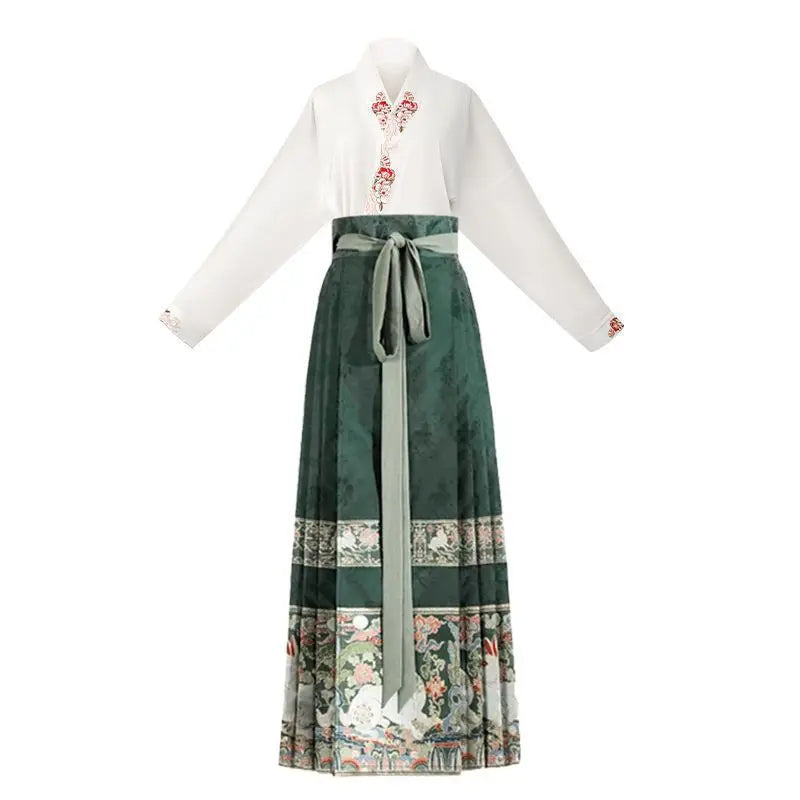 New Chinese Horse Face Skirt Two-piece Women's 2024 New Hanfu Female Tops Fashion Loose Print Birthday Party Banquet Dance Dress