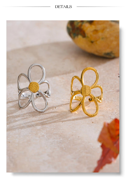 Yhpup Trendy Stainless Steel Metal Flower Adjustable Fashion Finger Ring Rust Proof Attractive Daily Jewelry Accessories Gift