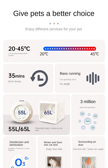 Pet Dryer Dog Hair Dryer Box for Pet Grooming Super Quiet Cat Hair Dryer Capacity Quick Drying Blower 360 Degrees Warm Air