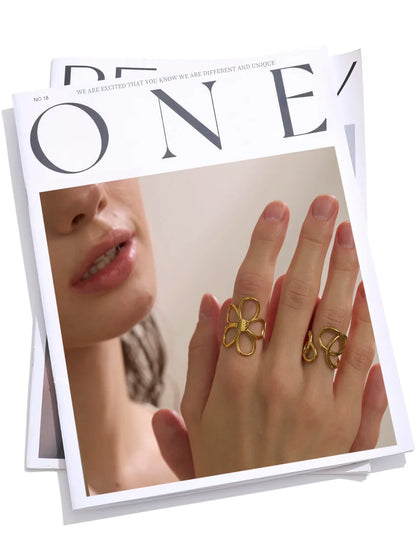 Yhpup Trendy Stainless Steel Metal Flower Adjustable Fashion Finger Ring Rust Proof Attractive Daily Jewelry Accessories Gift