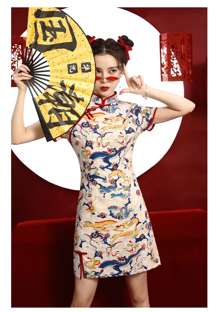 Chinese Dragon Pattern Vintage Improved Qipao Chinese Traditional Dress Niche Design Chinese Dress ципао Vestidos Para Mujer