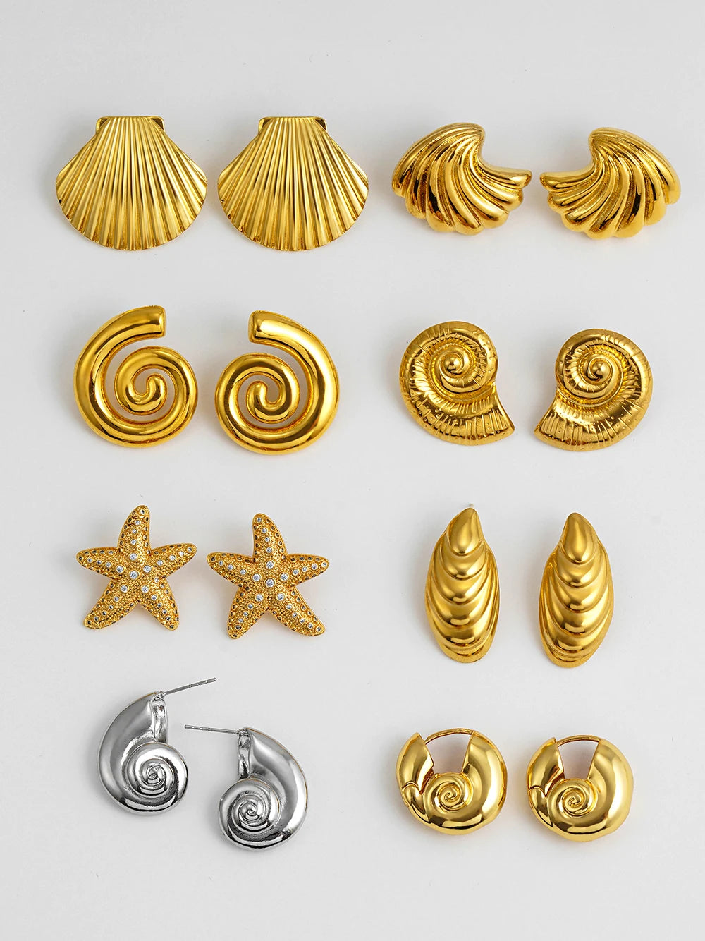 Vintage Stainless Steel Gold Plated Texture Snail Conch Shell Earrings for Women CZ Zircon Starfish Earring Beach Jewelry Gifts