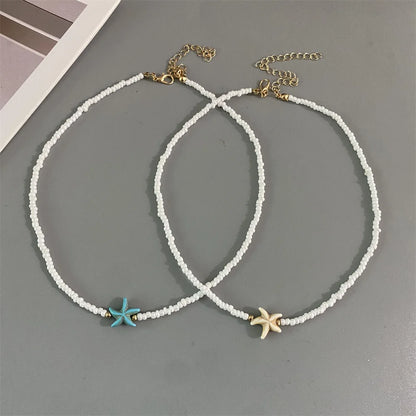 Shell Starfish Woman Short Necklace Summer Holiday Gift Handmade Choker  Seed Beads Neck Jewelry White