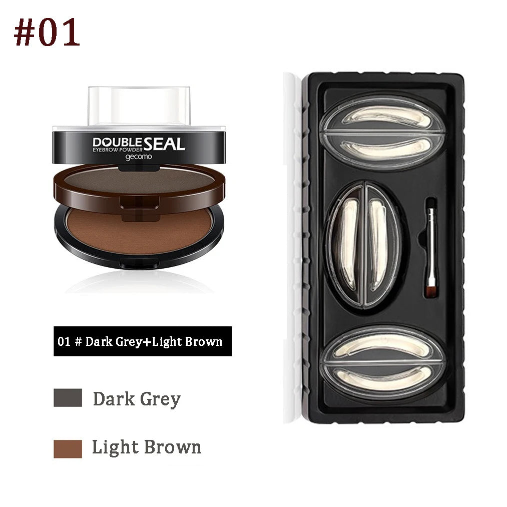 2 Color Eyebrow Powder Stamp Kit Quick Make Up Perfect Brow Shape Reusable Eyebrow Seal Stamp Brow Stencil Powder Palette