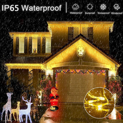 Solar Christmas Eaves Lights String Outdoor Waterproof Icicle Lights 8 Modes for Eaves Yard Party Indoor Holiday Decoration