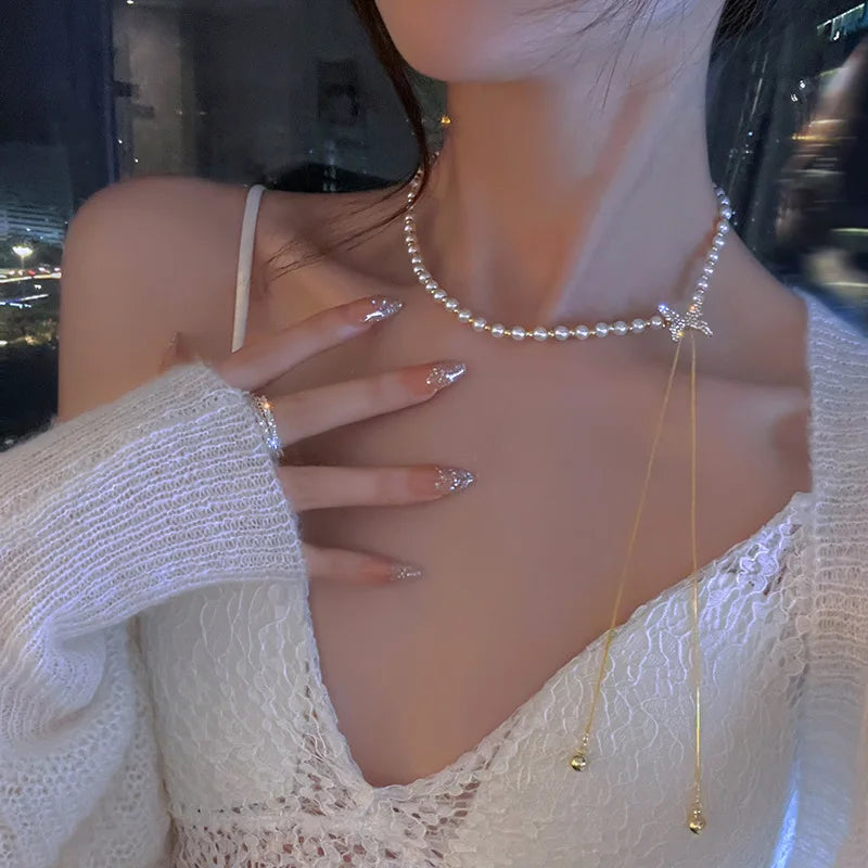 New Beads Women's Neck Chain Kpop Pearl Choker Necklace Gold Color Goth Chocker Jewelry On The Neck Pendant 2022 Collar For Girl