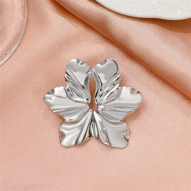 Liquid Irregular Leaves Exaggerated Golden Flowers Drop Earrings for Women Simple Temperament Smooth Petals  Jewelry Girl Gift