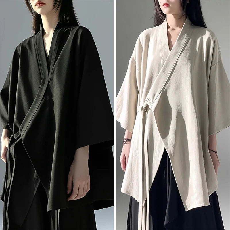 New Chinese-style Women Shirts Fashion Casual Streetwear Taoist Robe Ancient Coat Asymmetric Tops Zen Style Blouses