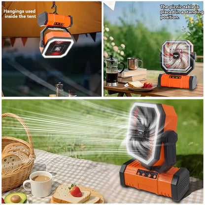 Multifunctional Portable Cooling Fan 20000mAh Waist‑clip Fan,Folding Hand‑held Turbo Fan,270°Rotatable Camping Fan With LED Light Outdoor Rechargeable Mini Air Cooler For Camping Working Travel