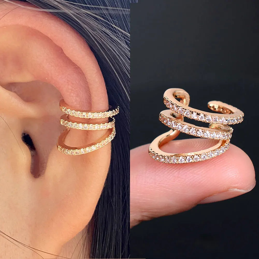 1Pc Fashion Geometry Crystal CZ  Leaf Clip Earring For Women Without Piercing Punk Vintage Star Ear Cuff Wrap Adjustable Jewelry