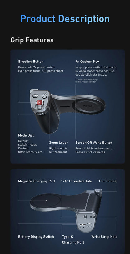 TELESIN Magnetic Master Grip Kit for iPhone 17 Pro ProMax Phone Camera Grip Standard Kit Graphene Cooling Case Handle Holder