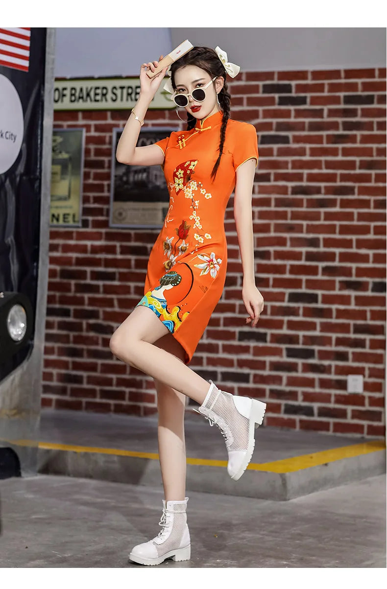 Y2K High Street New Fashion Cheongsams Women Improved Qipao Personality Printed Chinese Dress ципао 치파오 Robe Soirée Femme Luxe
