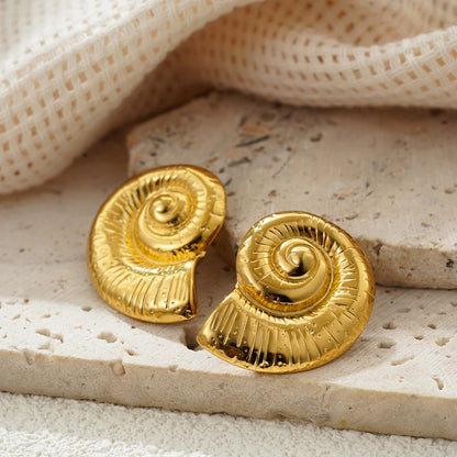 Vintage Stainless Steel Gold Plated Texture Snail Conch Shell Earrings for Women CZ Zircon Starfish Earring Beach Jewelry Gifts