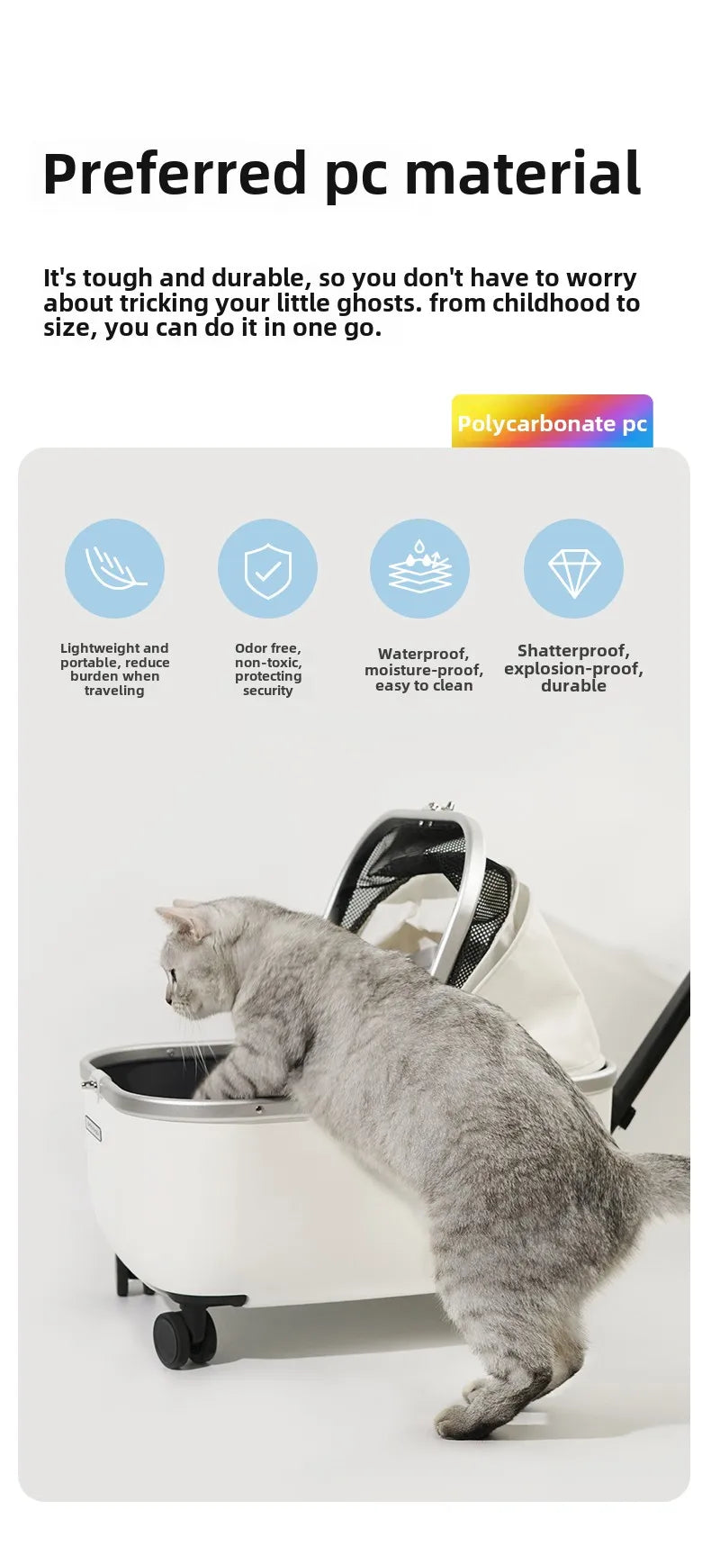 Lightweight Pet Travel Carrier Large Capacity Cat Backpack Shock-Absorbent Rolling Dog Trolley Adjustable Handle Pet Stroller
