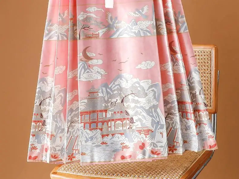 Vintage Maxi Chinese Style Horse Face Skirts for Women Saia One-piece Long Hanfu Pleated Skirt Woman Clothing Faldas Harajuku