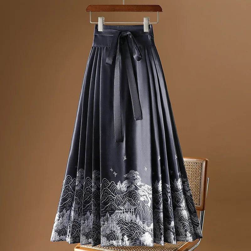 Vintage Maxi Chinese Style Horse Face Skirts for Women Saia One-piece Long Hanfu Pleated Skirt Woman Clothing Faldas Harajuku