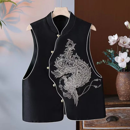 Women's Vest Women's Jackets Chinese Style Golden Phoenix Embroidered Spring and Autumn Vest Women's Single-breasted Vest Coat