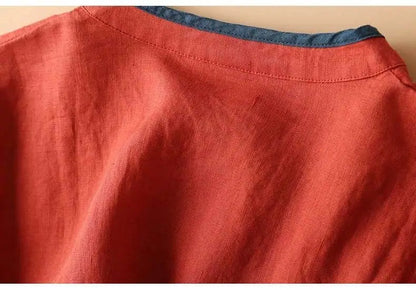 2023 Chinese Style Embroidery Blouse for Women  Summer O-neck Short Sleeve Cotton and  Linen traditional Tang suit Top