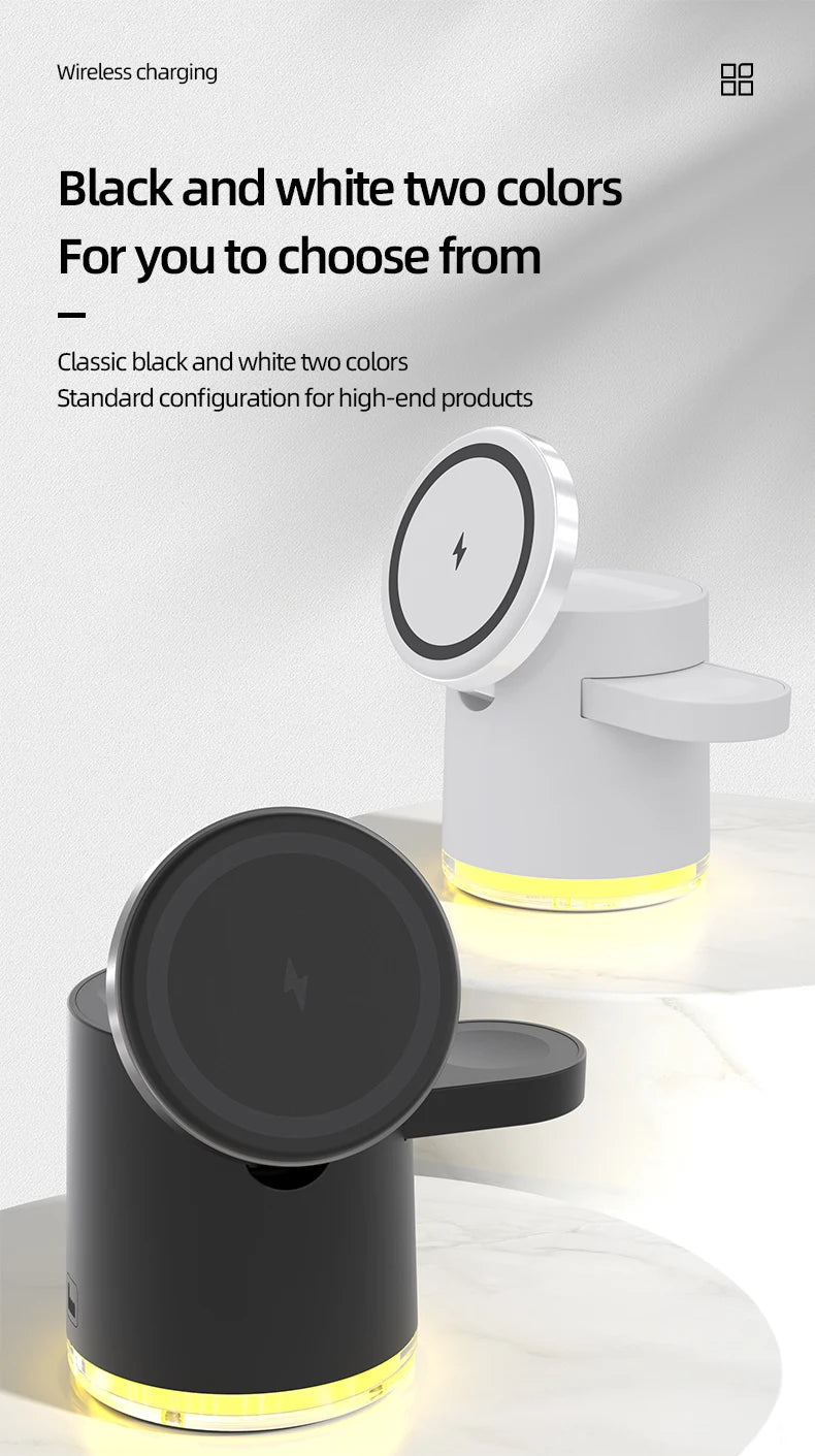 4 in 1 QI2 Wireless Charger Fast Charging Dock Stand Night Light For Magsafe iPhone 16 15 14 Pro Max Airpods Pro 2-8 Apple Watch