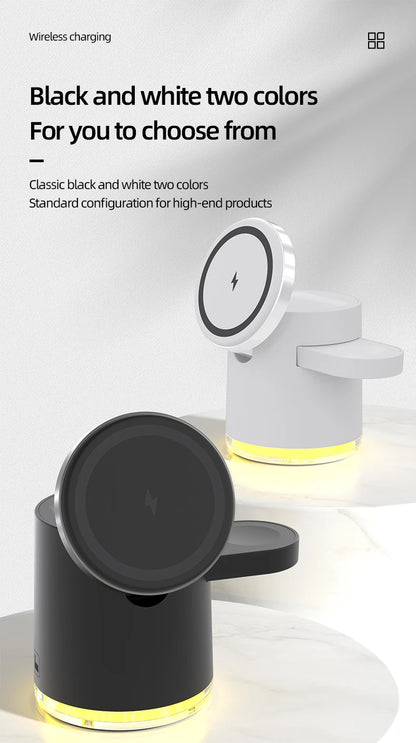 4 in 1 QI2 Wireless Charger Fast Charging Dock Stand Night Light For Magsafe iPhone 16 15 14 Pro Max Airpods Pro 2-8 Apple Watch