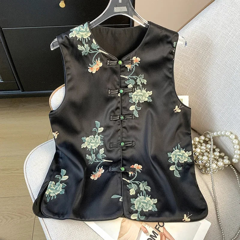Thin Streetwear Casual Vintage Quality Chinese Ethnic Style Jacket Vests for Women Clothing Coats Fashion Clothes Embroidery