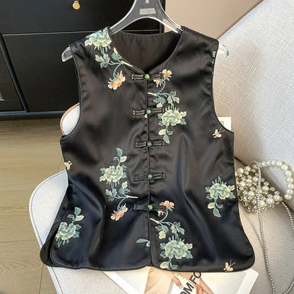 Thin Streetwear Casual Vintage Quality Chinese Ethnic Style Jacket Vests for Women Clothing Coats Fashion Clothes Embroidery