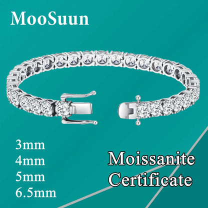 MooSuun 3mm--6.5mm Moissanite Diamond Tennis Bracelet for Women Men Luxury Fine Jewelry Pass Test S925 Sterling Silver