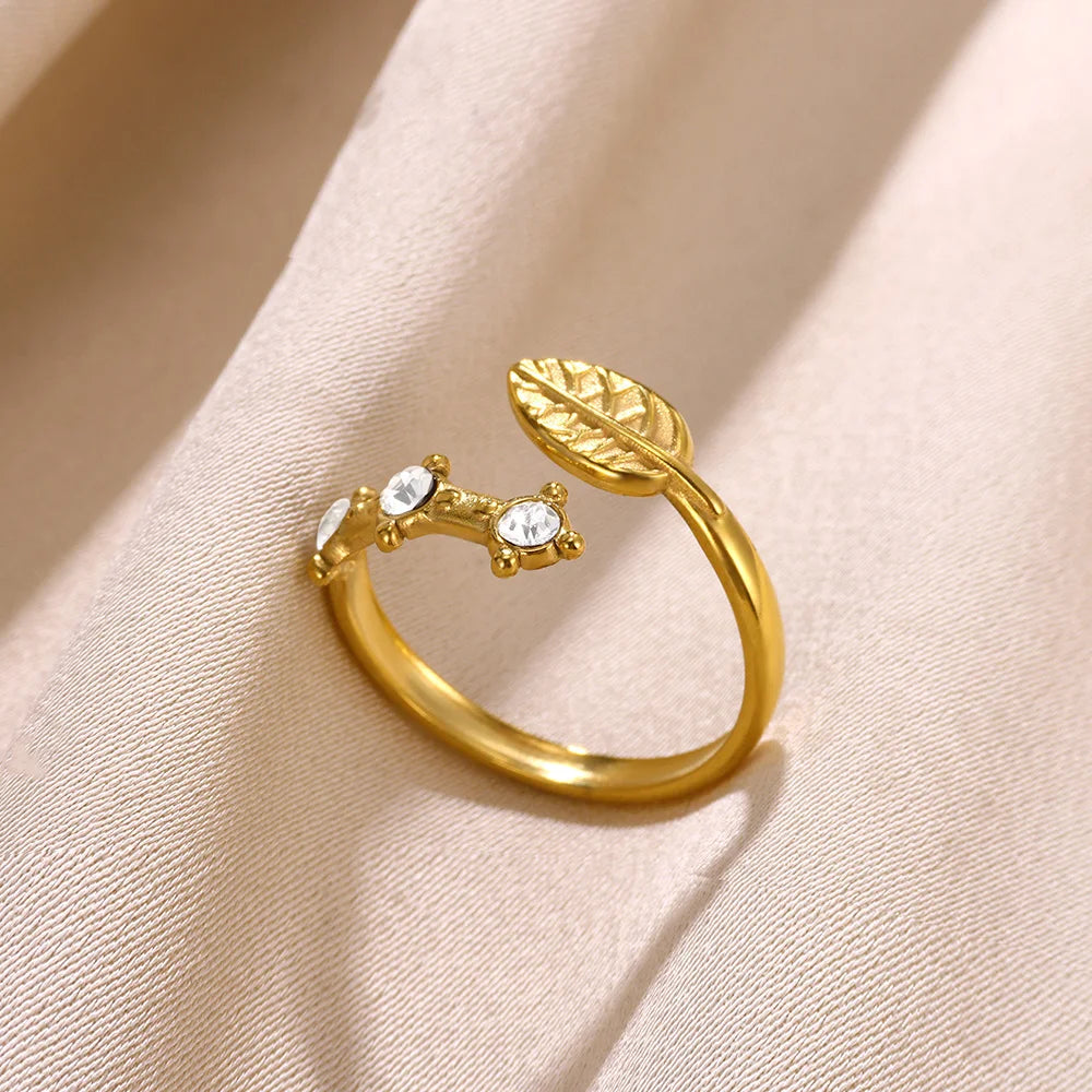 Stainless Steel Flower Open Rings For Women Trend Wedding Heart Jewelry Gold Color Geometric Hollow Ring Daily Accessories Gift