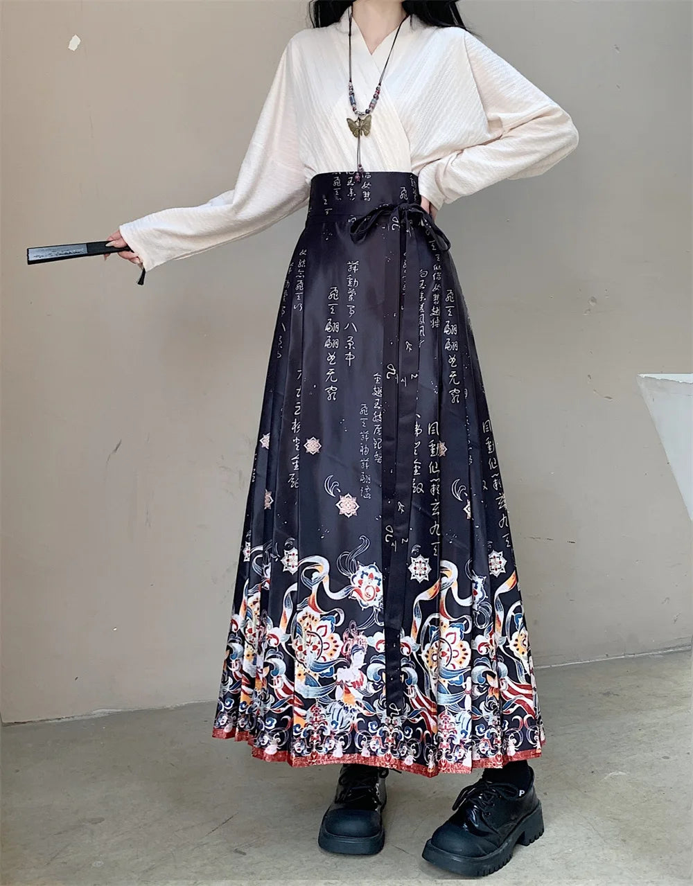 Vintage Maxi Chinese Style Horse Face Skirts for Women Saia One-piece Long Hanfu Pleated Skirt Woman Clothing Faldas Harajuku