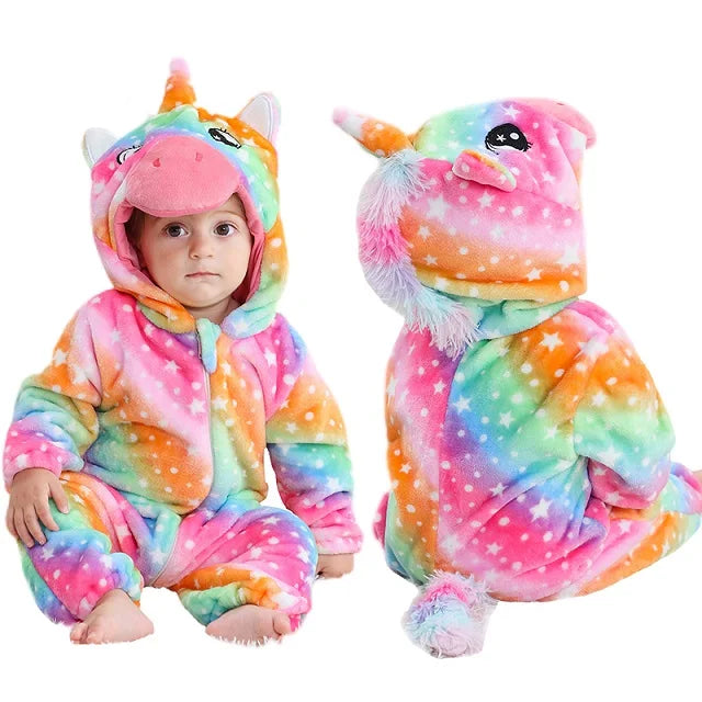 MICHLEY Carniva Baby Rompers Winter Clothes Flannel Hooded Bodysuits Pajamas Animals Overall Jumpsuit For Girls Boys Kids