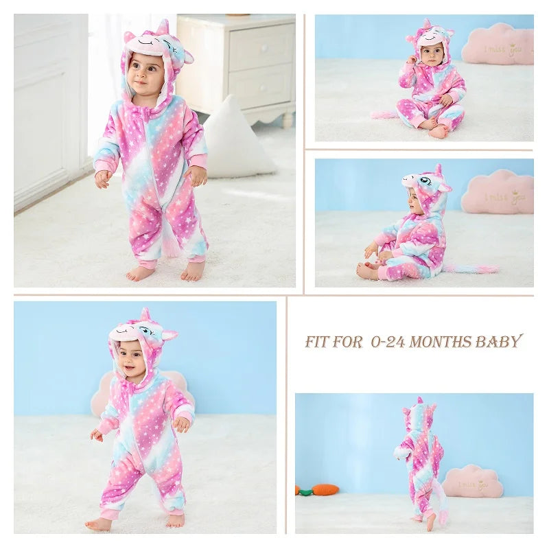 MICHLEY Carniva Baby Rompers Winter Clothes Flannel Hooded Bodysuits Pajamas Animals Overall Jumpsuit For Girls Boys Kids