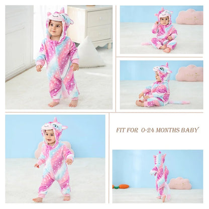 MICHLEY Carniva Baby Rompers Winter Clothes Flannel Hooded Bodysuits Pajamas Animals Overall Jumpsuit For Girls Boys Kids