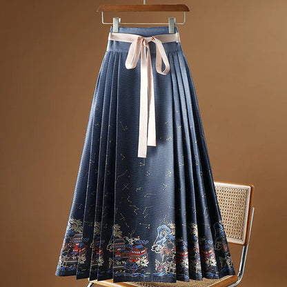 Vintage Maxi Chinese Style Horse Face Skirts for Women Saia One-piece Long Hanfu Pleated Skirt Woman Clothing Faldas Harajuku