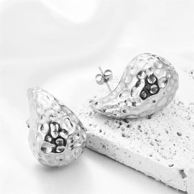 Vintage Chunky Dome Drop Earrings For Women Gold Plated Stainless Steel Thick Teardrop Earring Statement Wedding Jewelry Gifts