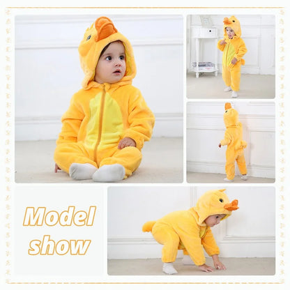MICHLEY Carniva Baby Rompers Winter Clothes Flannel Hooded Bodysuits Pajamas Animals Overall Jumpsuit For Girls Boys Kids