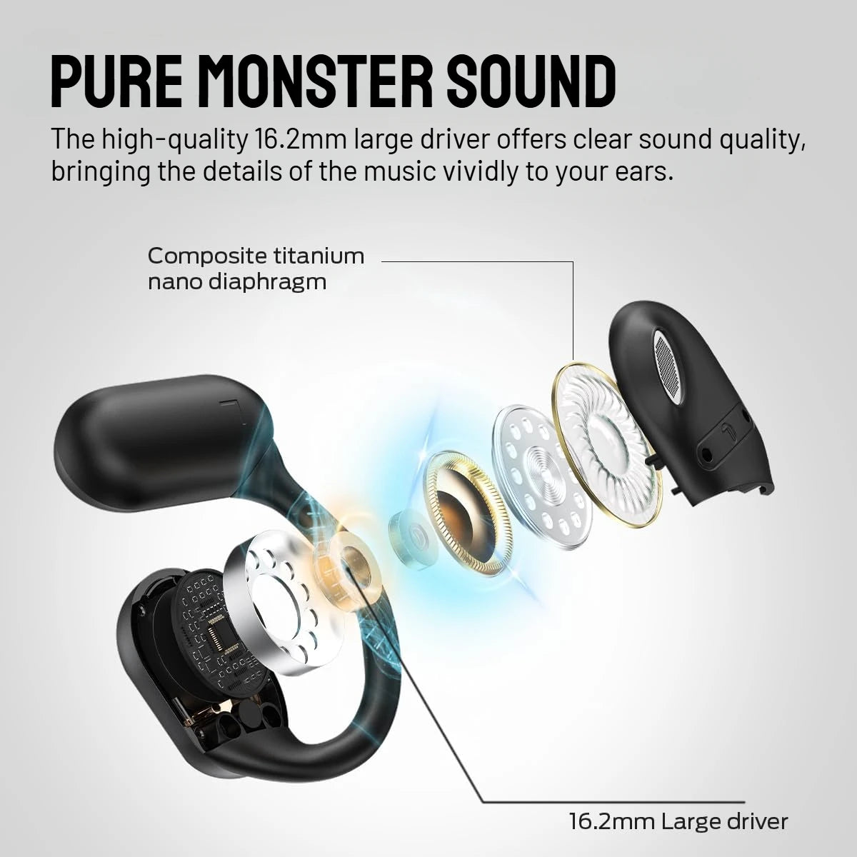 Monster Touch Pro100 OWS Ear Hook Headphones Smart Touch Screen Bluetooth 5.4 Earbuds Open Ear Wireless Earphone Support TF Card