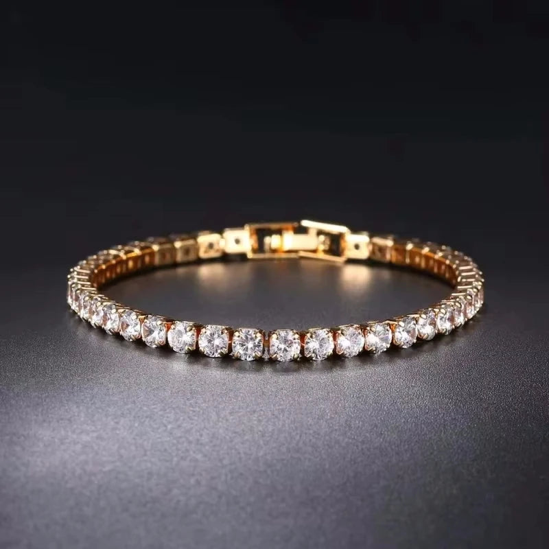 925 Sterling Silver Tennis Bracelet 2/4mm Cubic Zirconia for Women Mens Crystal Chain on The Hand Hip-hop Streetwear Jewelry