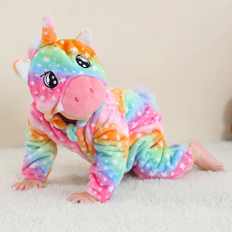 MICHLEY Carniva Baby Rompers Winter Clothes Flannel Hooded Bodysuits Pajamas Animals Overall Jumpsuit For Girls Boys Kids