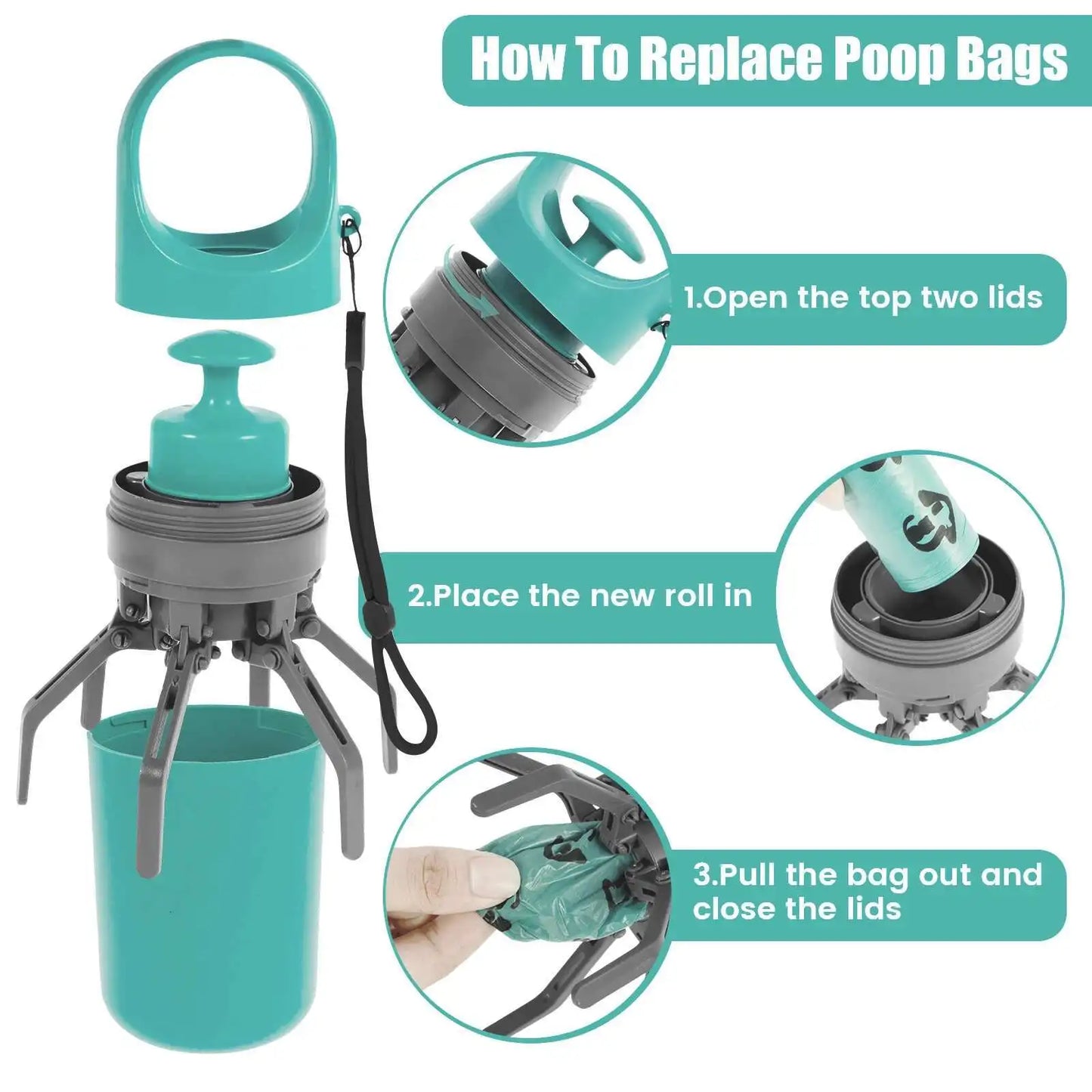 Portable Dog Pooper Scooper Outdoor Pet Waste Pick-up Cleaner Built-in Garbage Bag Handheld Pet Poop Grabber No Touch Design