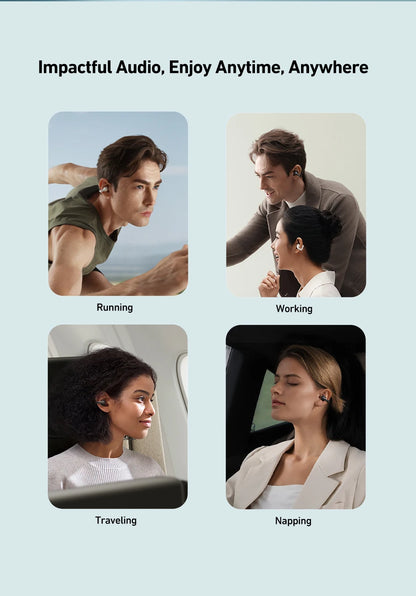 Baseus Bowie MC1 Ear Clip Wireless Earphones Bluetooth 5.4 Open-Ear Headphones Clip-On Sports Earbuds  IP57 Waterproof AI-Bass