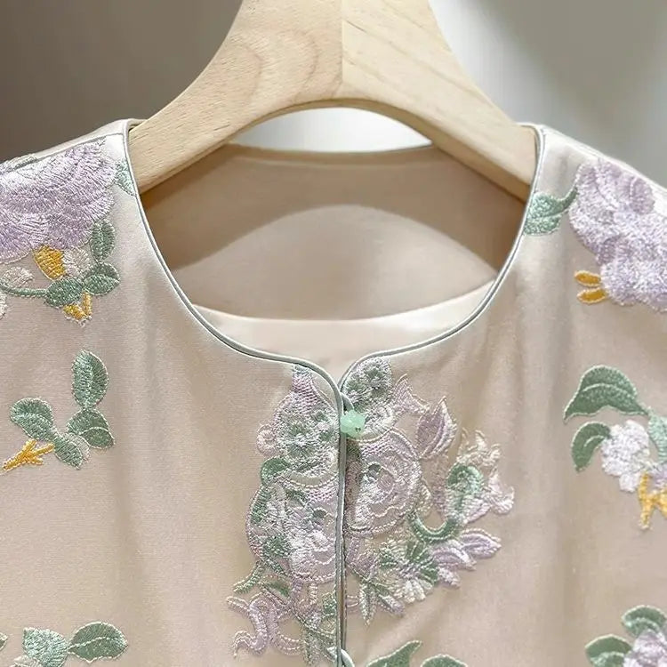 Satin Silk Embroidered Vest Women Chinese Style Vintage Vest Sleeveless Retro Tops Female Autumn New Fashion