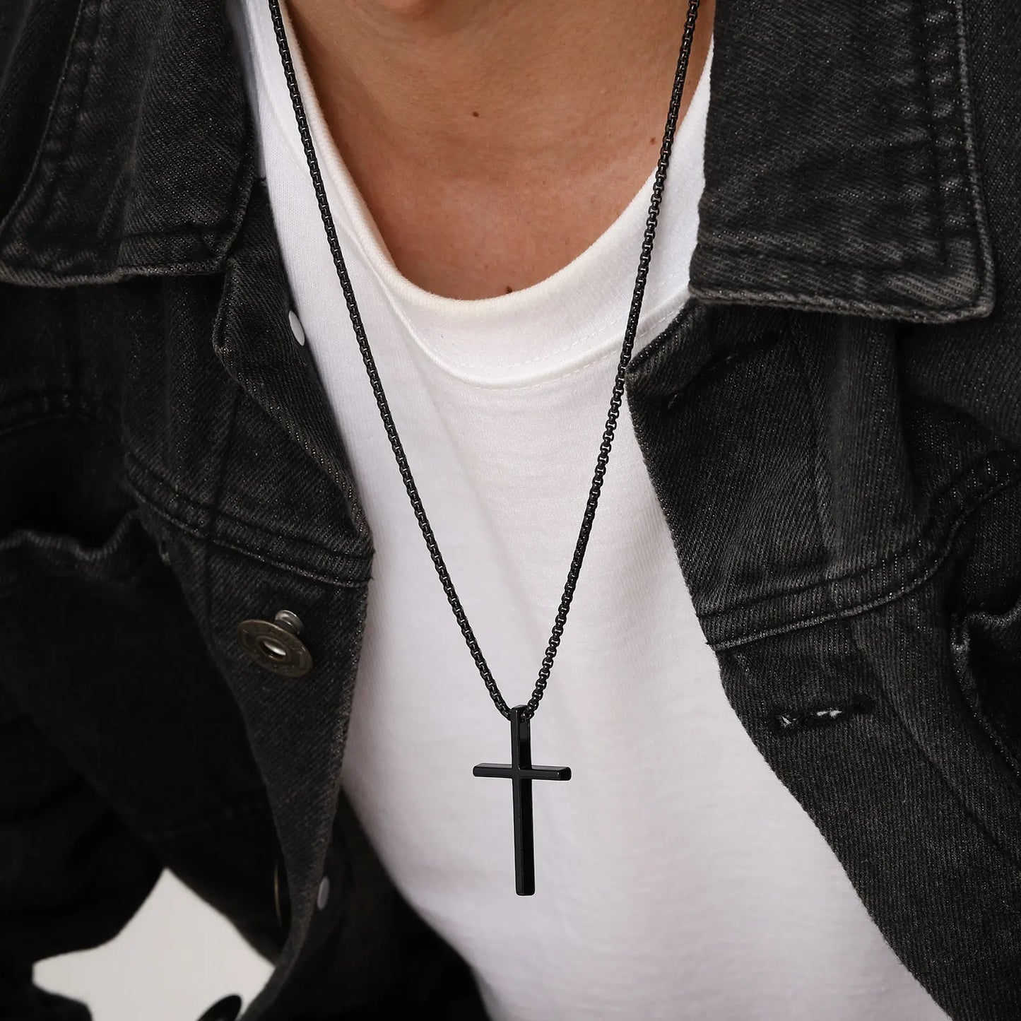 Cross Necklace for Men Women, Silver Color Plain Cross Pendant Collar with Stainless Steel Box Chain