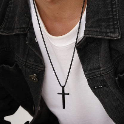 Cross Necklace for Men Women, Silver Color Plain Cross Pendant Collar with Stainless Steel Box Chain