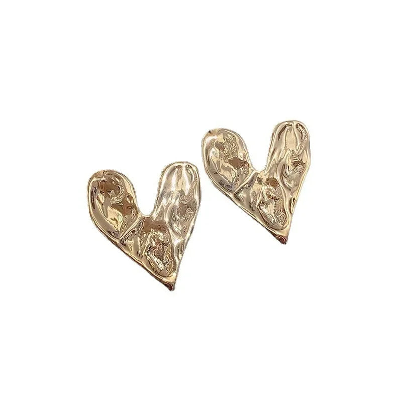 Concave Convex Uneven Ear Accessories Alloy Gift For Women's Gift Gold Colour Earring Ear Stud Heart Earrings Fashion Jewelry
