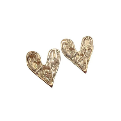 Concave Convex Uneven Ear Accessories Alloy Gift For Women's Gift Gold Colour Earring Ear Stud Heart Earrings Fashion Jewelry