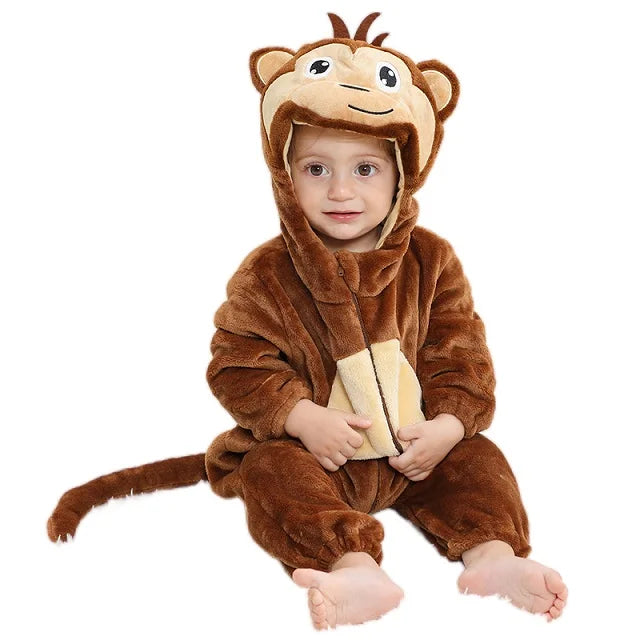 MICHLEY Carniva Baby Rompers Winter Clothes Flannel Hooded Bodysuits Pajamas Animals Overall Jumpsuit For Girls Boys Kids
