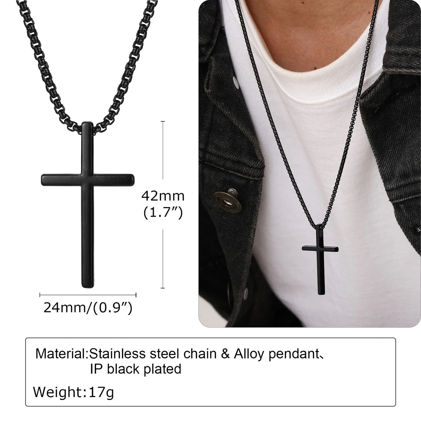 Cross Necklace for Men Women, Silver Color Plain Cross Pendant Collar with Stainless Steel Box Chain