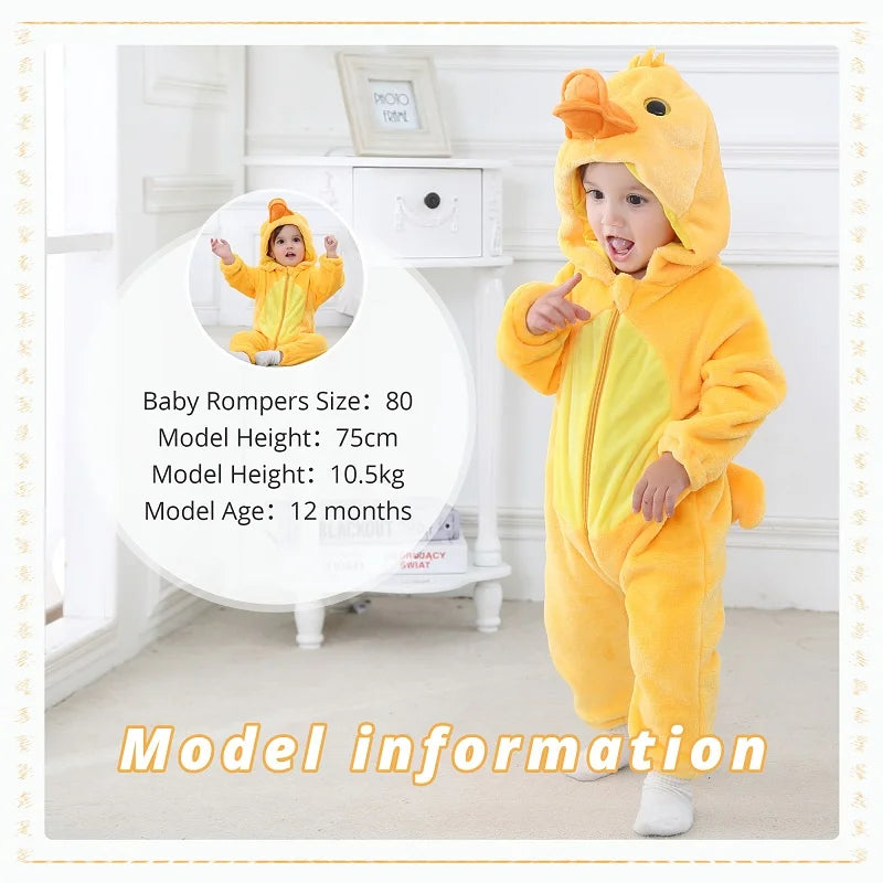 MICHLEY Carniva Baby Rompers Winter Clothes Flannel Hooded Bodysuits Pajamas Animals Overall Jumpsuit For Girls Boys Kids